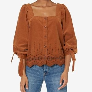 Madewell Rust Brown Corduroy Eyelet Button-Front Top